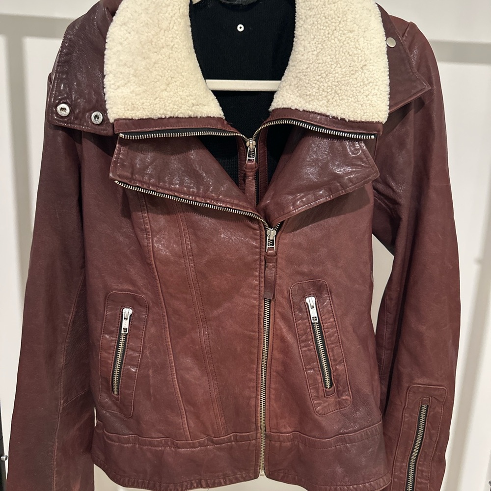 Mackage 2-in-1 Women’s Maroon Leather Jacket with Removable Vest